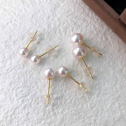5.5-8.5mm White Akoya Round Pearl Stud Earrings - May-Lynn